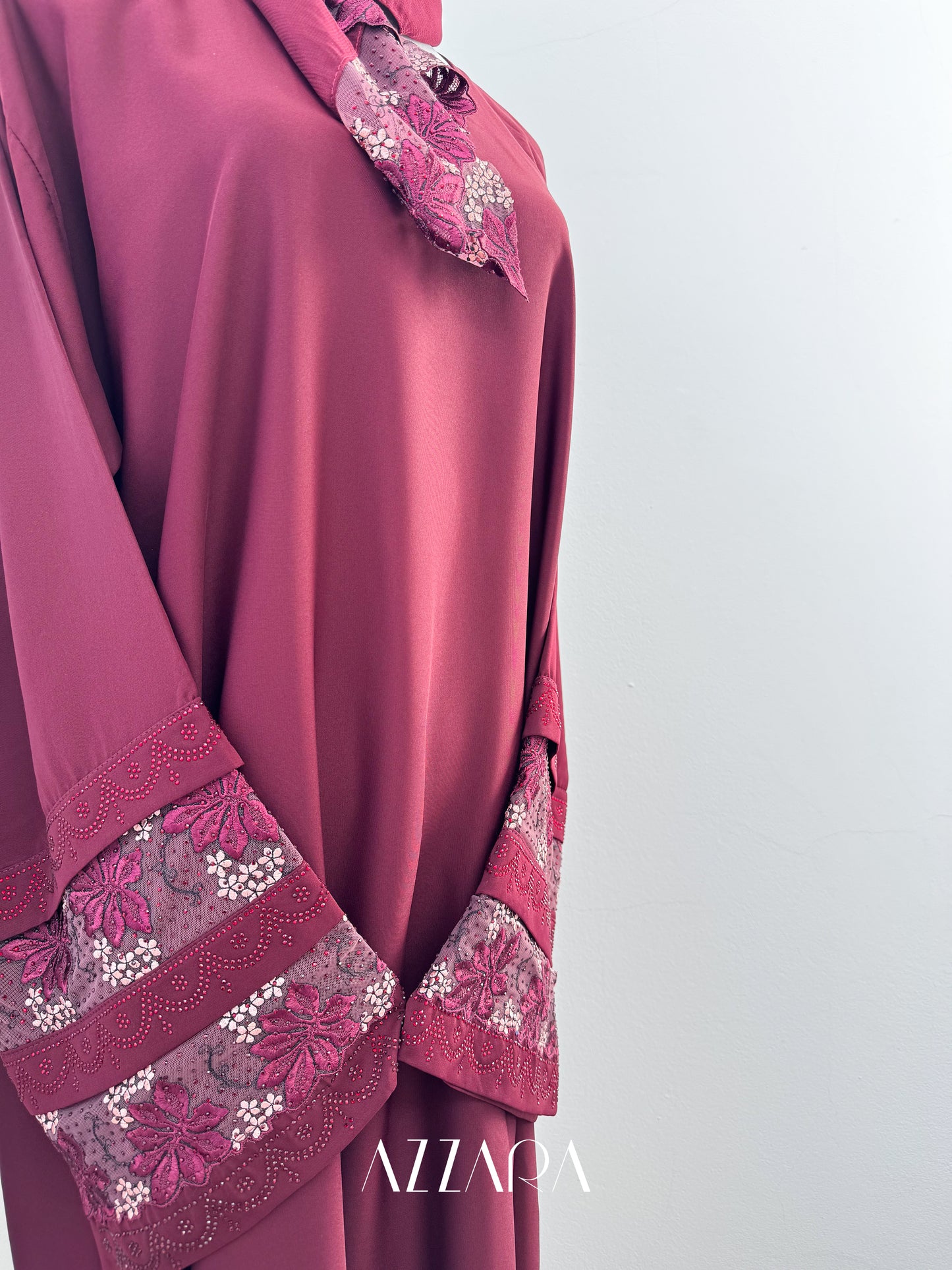 (G012) Syawal Abaya - Layered Laces in Burgundy
