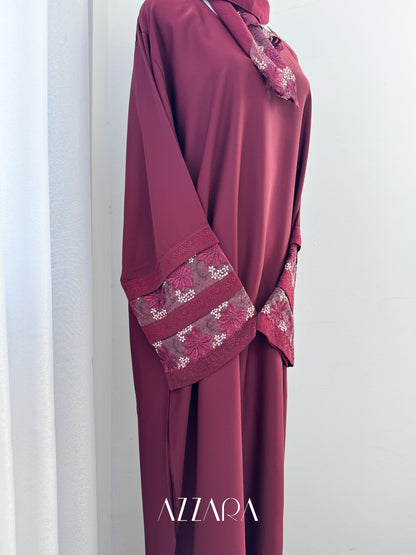 (G012) Syawal Abaya - Layered Laces in Burgundy