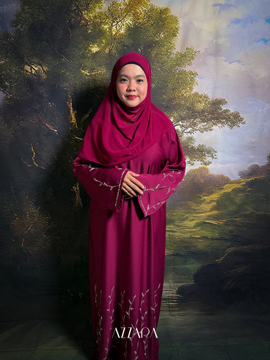 (N021) Zahraat - Leaves design in Burgundy