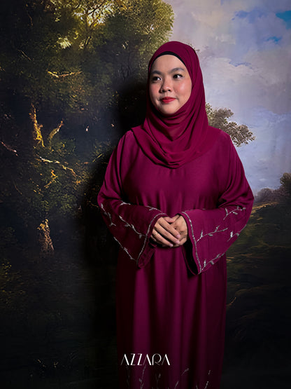 (N020) Zahraat - Leaves design in Burgundy