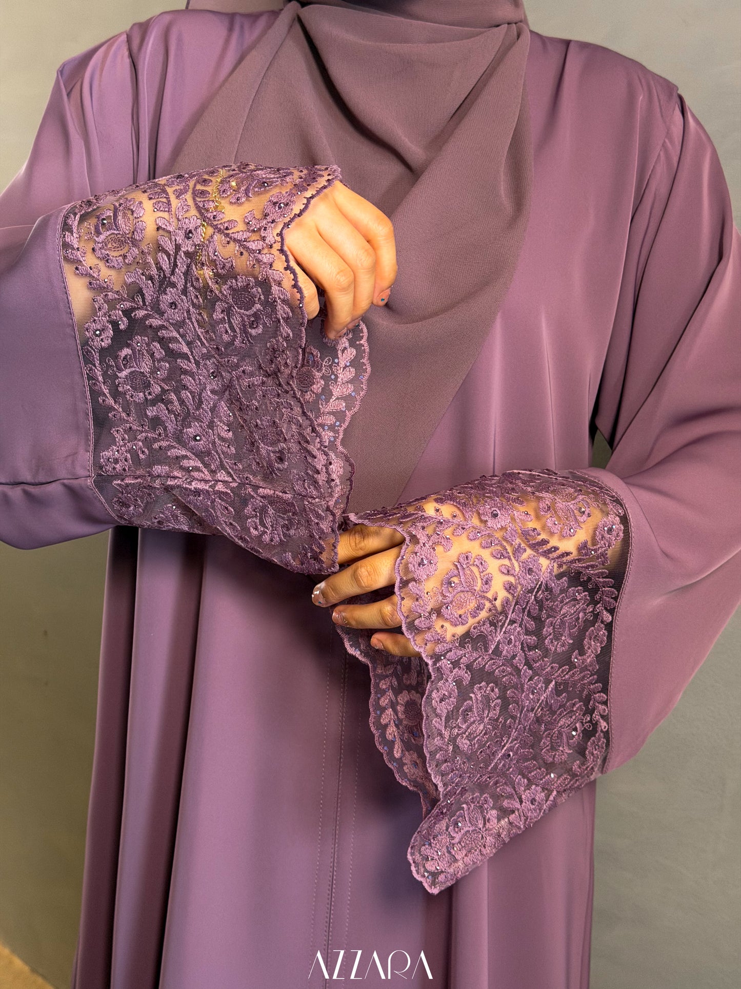 (L015) - Mardin Swarovski Lace in Dusty Purple
