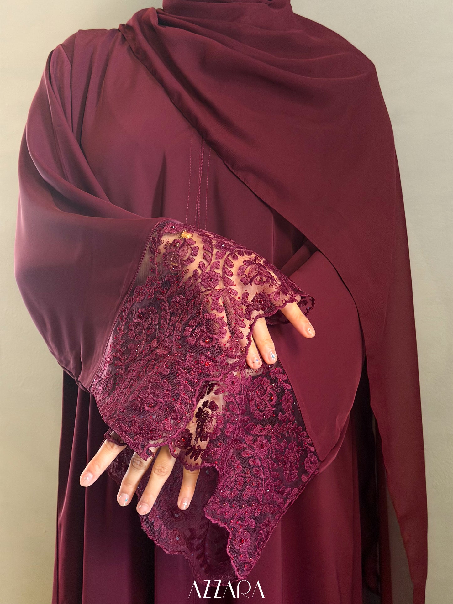 (L016) - Mardin Swarovski Lace in Burgundy