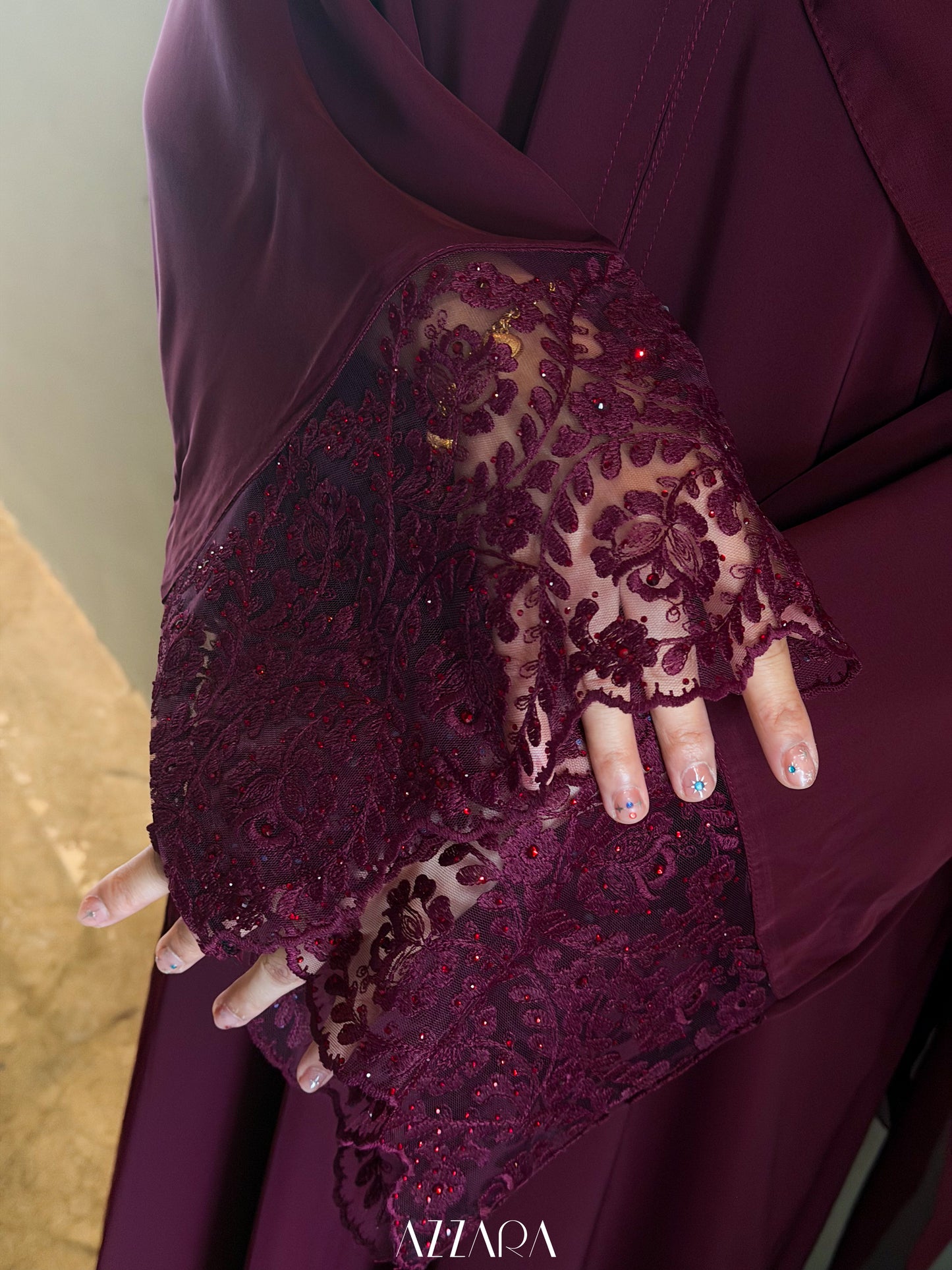 (L016) - Mardin Swarovski Lace in Burgundy