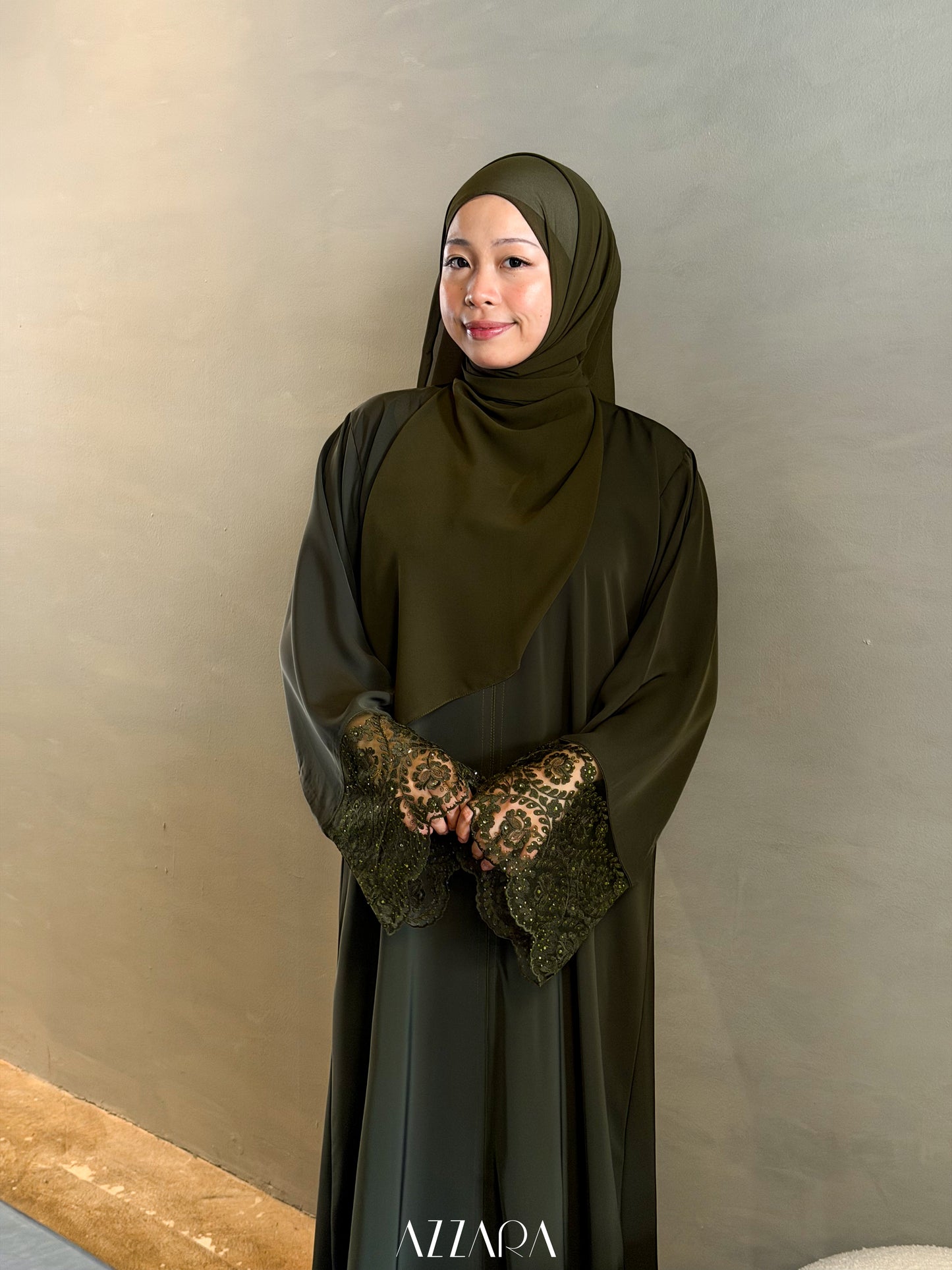 (L018) - Mardin Swarovski Lace in Dark Olive