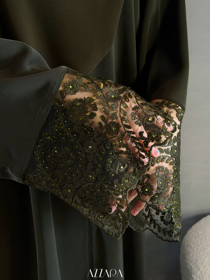 (L018) - Mardin Swarovski Lace in Dark Olive