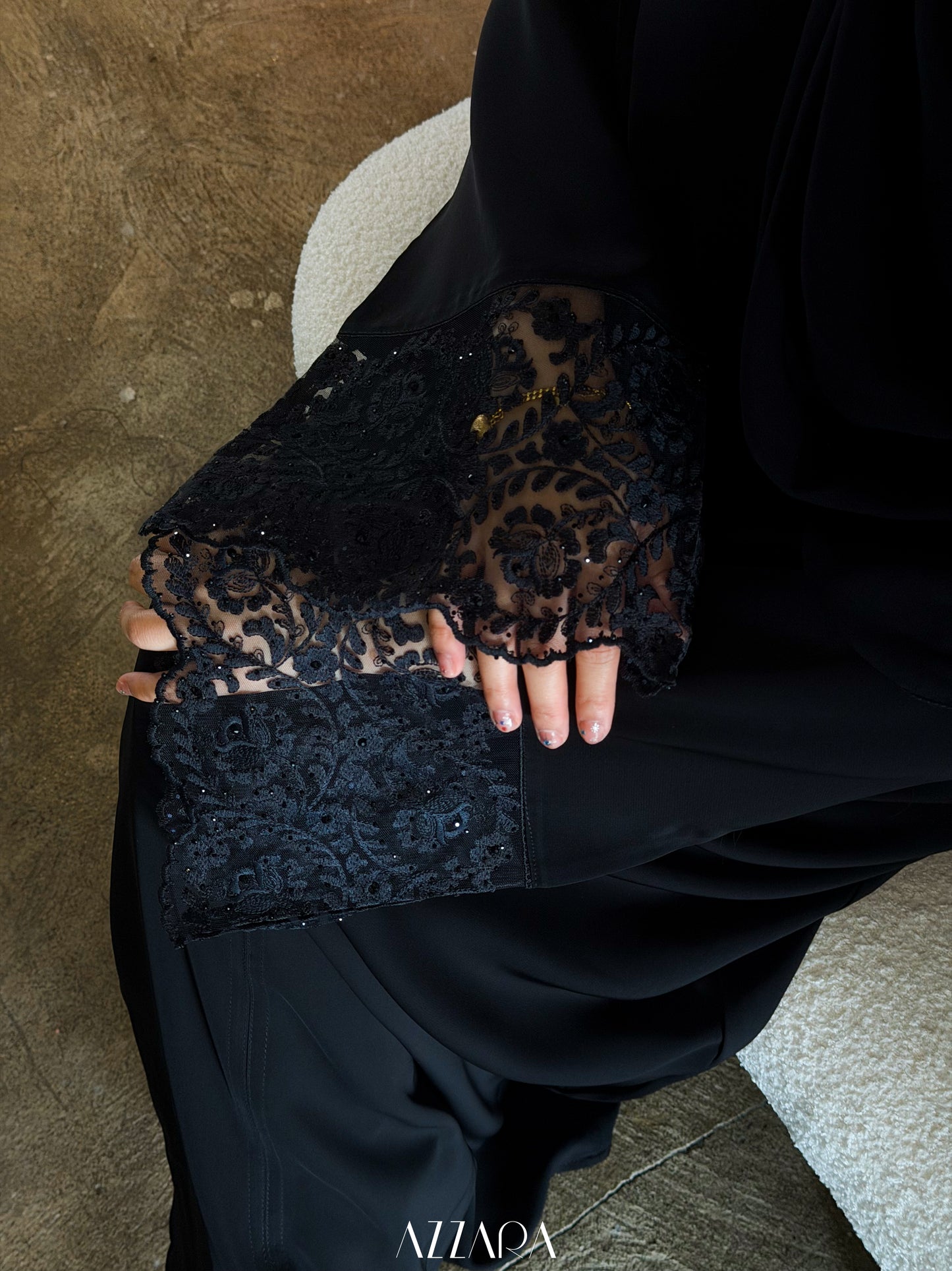 (L019) - Mardin Swarovski Lace in Black