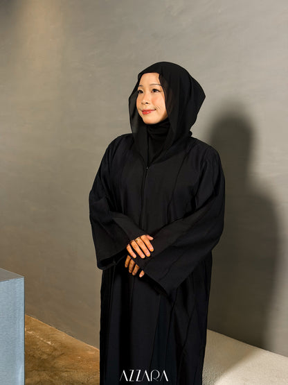(L040) - Linen Muses in Black Color (Relaxed fit with Zipper)