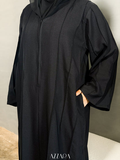 (L040) - Linen Muses in Black Color (Relaxed fit with Zipper)